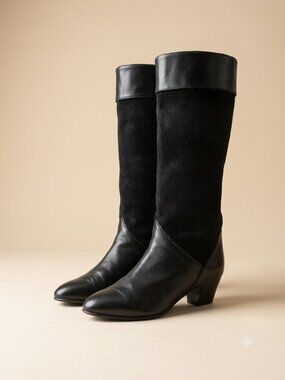 Zanin West End Made in Italy | Black Leather & Suede Knee-High Boots